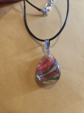 Handcrafted Teardrop Pendant Necklace in Red and Green